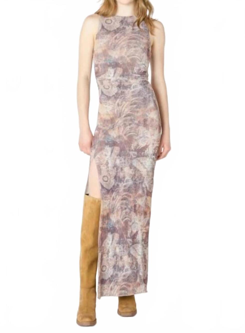 NEW DEX abstract maxi dress with slit in neutral